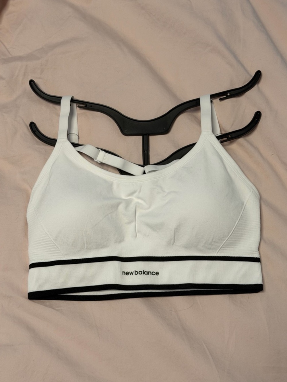 New Balance White & Black Strappy Low-Impact Sports Bra
